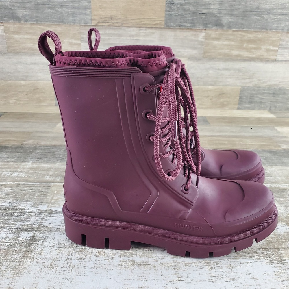Hunter Diana Womens Rain Boot Sz 10 M Comfort Dark Red Rubber Waterproof Lace Up